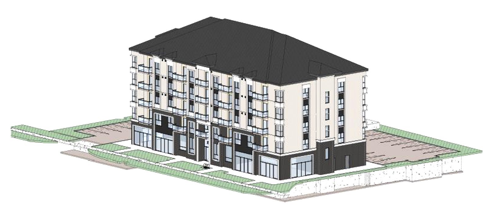 A development at 200 Dundas St. S. includes three commercial units on the ground floor and 40 dwelling units on the upper floors.