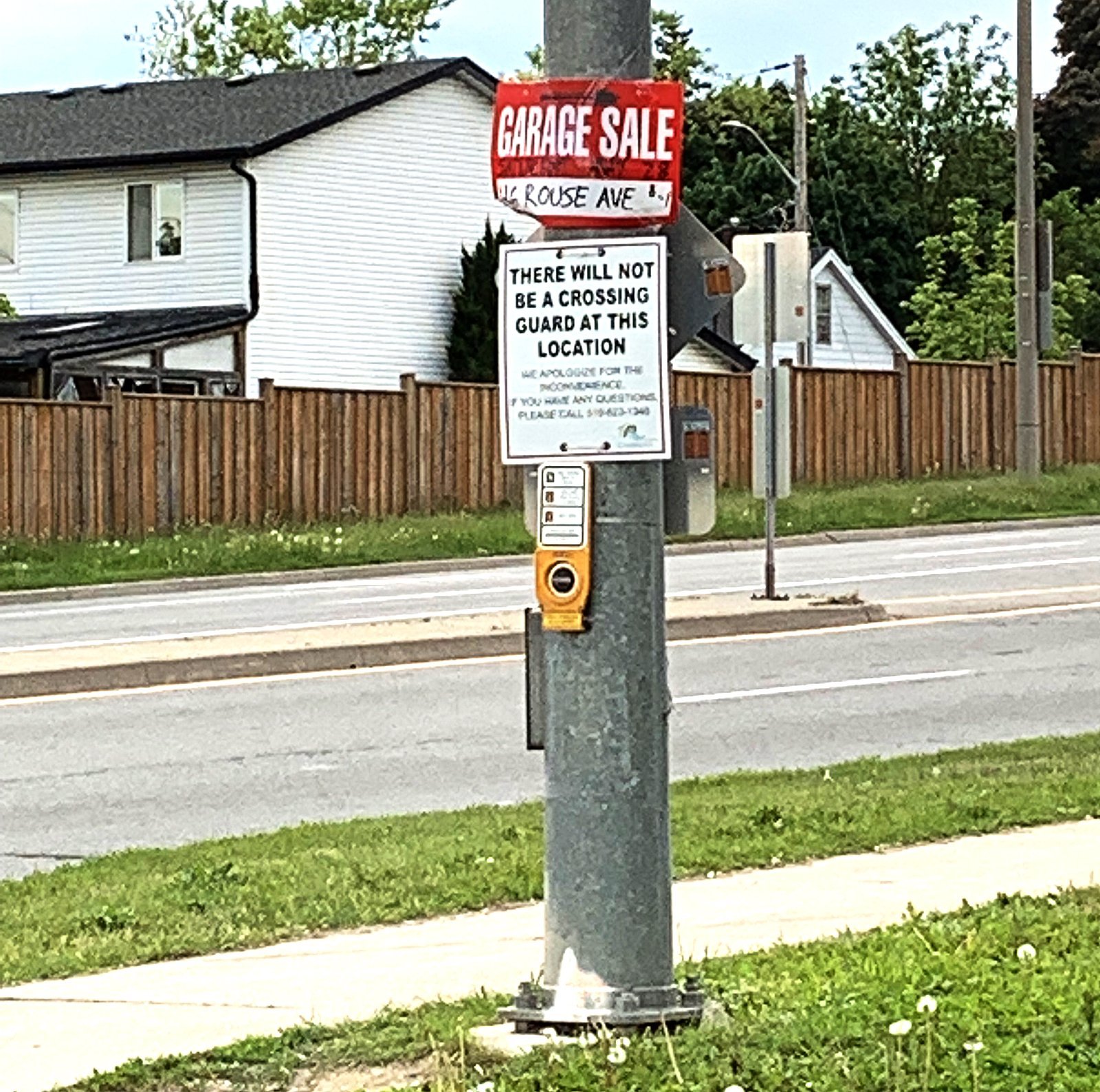 This sign, warning of no crossing guard at the corner of Hespeler and Avenue roads, has been up for the 2021-22 school year.