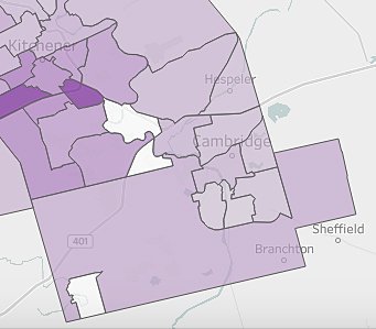 A map tracking COVID-19 cases in Cambridge.